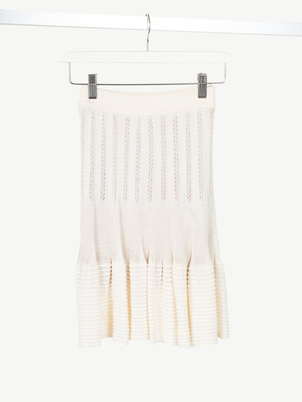 Alaia Cream Pointelle Ribbed Knit Mini Skirt